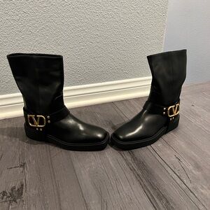 Valentino Black Ankle Boots with Gold Accents